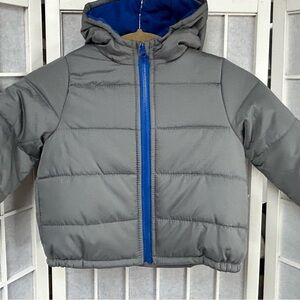 NWT! Carters Gray Kids Puffer Jacket with Blue Accents